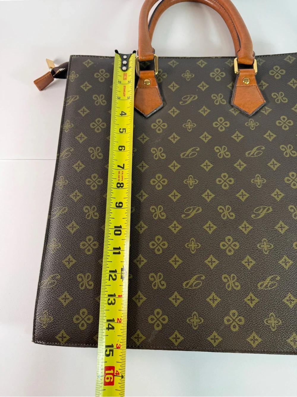 Brown Monogram Tote Bag with Tan Handles